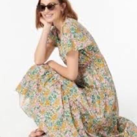 J.Crew x Liberty Floral Faux Wrap Flutter Sleeve Maxi Dress Pockets size 8 - Picture 3 of 13